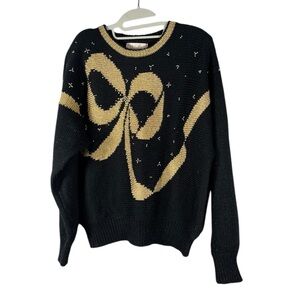 Vintage Jaclyn Smith Gold Bow with Beads Sweater Large